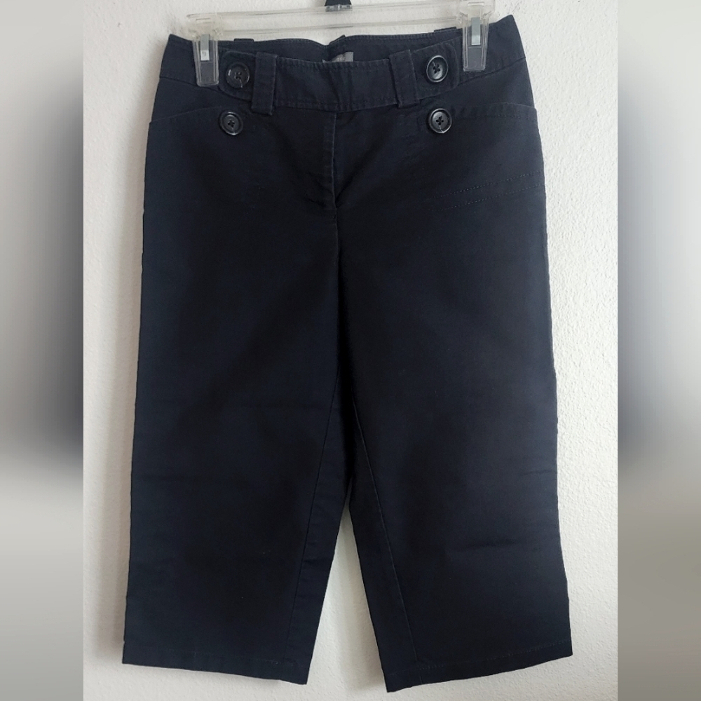 Ann Taylor Lindsay Petites Capris Zip & Button Front Pockets Black Sz 2P
